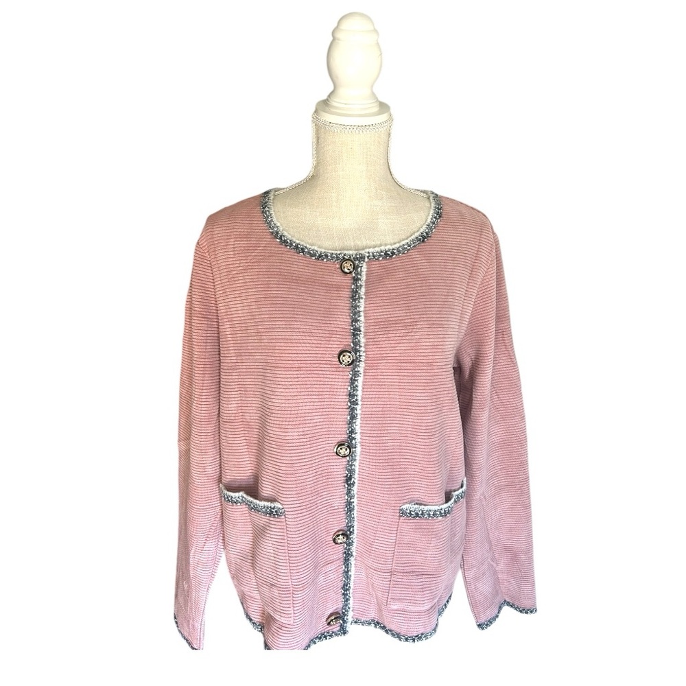 TORARY Vintage Lightweight Cardigan Sweater Jacket Button Up Chenille Pink New L